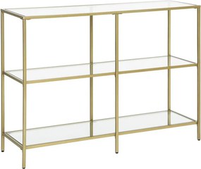 Konzolasztal polcokkal edzett üveglappal, arany 100x30x73cm