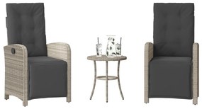 vidaXL 3 részes világosszürke polyrattan bisztrógarnitúra párnákkal