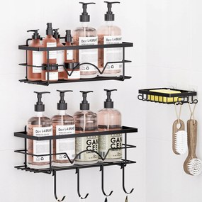 Rozsdamentes Acél Fúrás Nélküli Zuhanypolc Szappantartóval És Kampóval