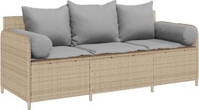 vidaXL 3 személyes bézs polyrattan kerti kanapé párnával