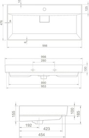 TMP LUX 100 fali fürdőszobabútor - CeraStyle SHARP FEKETE mosdóval - 100 x 48 cm