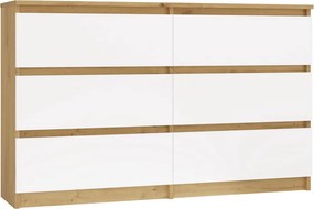 M6 120 fiókos szekrény, 120x75x30 cm, tölgy-fehér