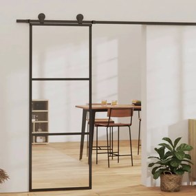 fekete ESG üveg és alumínium tolóajtó 3 paneles 76 x 205 cm
