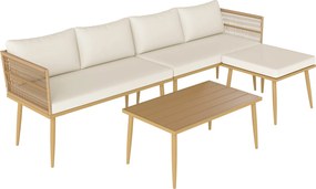 Outsunny 4 részes kültéri szintetikus rattan kertibútor szett – sarokkanapé, 2 db kétszemélyes kanapé, 1 lábtartó, 1 kávézóasztal természetes párnákka