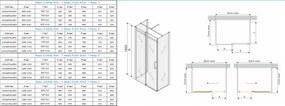 Mexen Omega 3 falas zuhanykabin 150x80cm, 8mm üveg, króm profil átlátszó üveg, 825-150-080-03-00