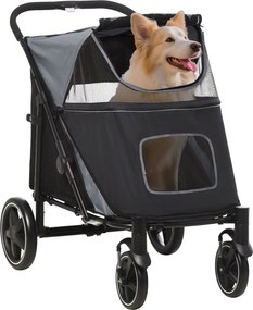 PawHut Kutya Babakocsi, Párnás Kutya Babakocsi, Összecsukható Kutya Targonca, Macska Babakocsi Nagy és Közepes Kutyák Számára, Kutya Targonca Hálós Ab