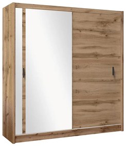 SABRINA gardróbszekrény tükörrel, 203x215 cm, woltan tölgy