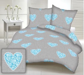 Pamut lepedők Love kék TiaHome - 1x Párna 90x70cm, 1x Paplan 140x200cm