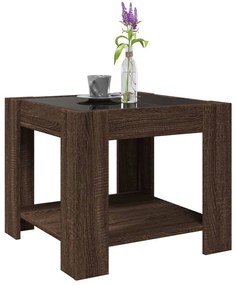 Barna tölgy szerelt fa dohányzóasztal LED-del 53 x 53 x 45 cm