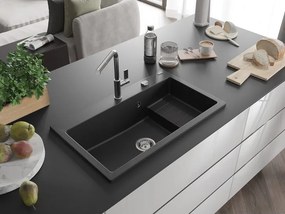 Mexen Omar 1-medencés, gránit mosogató 800 x 480 mm, fekete, króm szifon - 6520801005-77