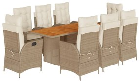 9 részes bézs polyrattan kerti étkezőgarnitúra párnákkal