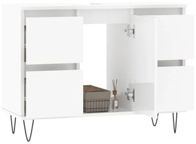 Magasfényű fehér szerelt fa fürdőszobaszekrény 80 x 33 x 60 cm