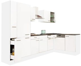 Yorki 310 sarok konyhabútor fehér korpusz,selyemfényű fehér fronttal polcos szekrénnyel
