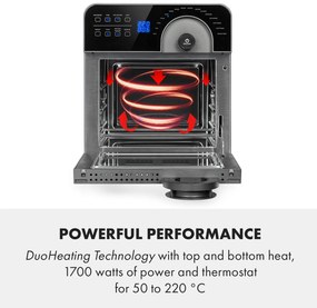 Klarstein AeroVital Cube Chef, forrólevegős fritőz, 1700 W, 14 l, 16 program, felső és alsó fűtés