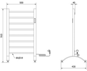 Mexen Oso, álló elektromos fűtés 910x500 mm, 200 W, fekete, W304-0910-500-00-70