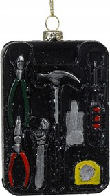 Karácsonyfa gömb Szerszámok Fúrógép Mérőfűrész Karácsonyfa doboz 11cm