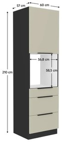 Magas szekrény beépíthető sütőhöz Arikona 60 DPS 210 3S1F (kasmír + fekete) . 1097069