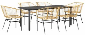 vidaXL 7 észes barna polyrattan üveg kerti étkezőgarnitúra