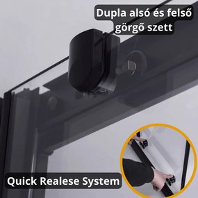 Stuxi Nizza Black 100/110/120/130/140 cm széles toló zuhanyajtó 6 mm vastag vízlepergető biztonsági üveggel, fekete elemekkel, 200 cm magas