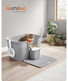 Extra nagy macskaalomdoboz magas oldalfallal, alomfogó ráccsal, szürke színben