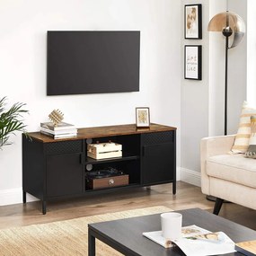 TV szekrény, 2 ajtóval, polcokkal, rusztikus barna és fekete 120x40x55cm