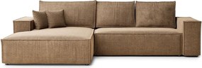 Világosbarna zsenília kinyitható-tárolóhelyes sarokkanapé (bal oldali-heverő résszel) Maze – Maison de Rêve