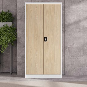 Fém iratszekrény JAN, 900 x 1850 x 400 mm, Eco Design: fehér/ sonoma tölgy