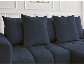 Kék buklé kinyitható-tárolóhelyes sarokkanapé (jobb oldali-heverő résszel) Roxelane – Bobochic Paris