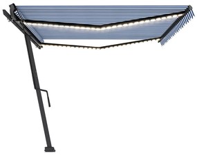 Kék és fehér kézzel kihúzható LED-es napellenző 500 x 350 cm