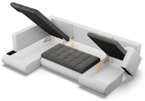 Tokio U sarokkanapé, 3 ágyneműtartóval, bársony + műbőr, baloldali, szürke - fehér