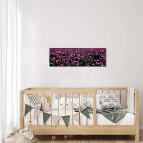 Kép - lila tulipánok rétje (órával) (90x30 cm)