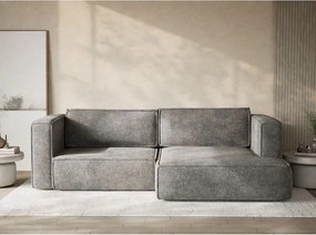 Szürke zsenília kinyitható-tárolóhelyes sarokkanapé (jobb oldali-heverő résszel) Velto – Maison de Rêve