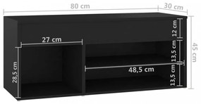 fekete szerelt fa cipőtároló pad 80 x 30 x 45 cm