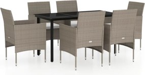 vidaXL 7 részes bézs és fekete kerti étkezőgarnitúra párnákkal