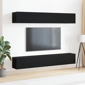 4 részes falra szerelhető TV szekrény szett fekete tölgyből készült kompozit fa