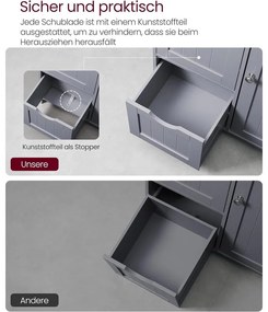 Fürdőszobai szekrény, komód, 3 fiókkal, Állítható polc, 30 x 60 x 81 cm, szürke