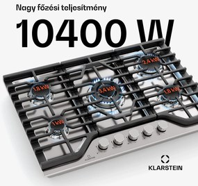 Klarstein Turbocast gáz főzőlap, 304 rozsdamentes acél, 5 égő, professzionális öntöttvas tartó, wok-égő