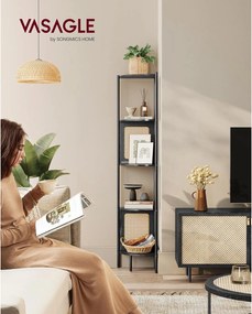 5 szintes sarokpolc, könyvespolc polirattan oldalakkal, 156x32x32 cm, ébenfekete