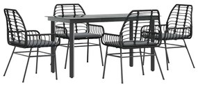 5 részes fekete polyrattan üveg kerti étkezőgarnitúra párnákkal