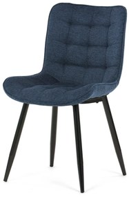 Scaun de sufragerie, material albastru, picioare metalice negre