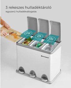 SORT szelektív hulladékgyűjtő, 24l (3x8l), szürke/fehér SongmicsHome