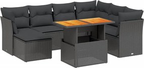 vidaXL 8 részes fekete polyrattan kerti ülőgarnitúra párnákkal