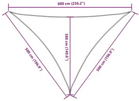 antracitszürke háromszögű oxford-szövet napvitorla 5 x 5 x 6 m