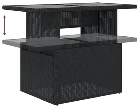 fekete polyrattan üveglapos kerti asztal 100 x 55 x 73 cm