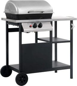 vidaXL fekete és ezüst gáz grillező 3 szintes kisasztallal