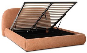 Rozsdabarna Bouclé Franciaágy Ágyneműtartóval. 160×200 ROSSO