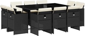 vidaXL 11 részes fekete polyrattan kerti étkezőgarnitúra párnákkal
