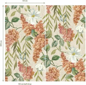 Holden Decor Wanderlust Buddleia bézs-korall virágos vlies tapéta – 99551