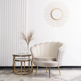 Elegáns Fotel Krém Bársony Kárpittal, Aranyszínű Lábakkal. ANGEL
