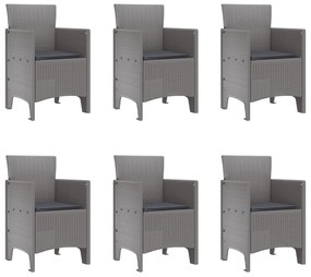7 Fős Kerti Étkezőszett Párnákkal Világosszürke Polyrattan